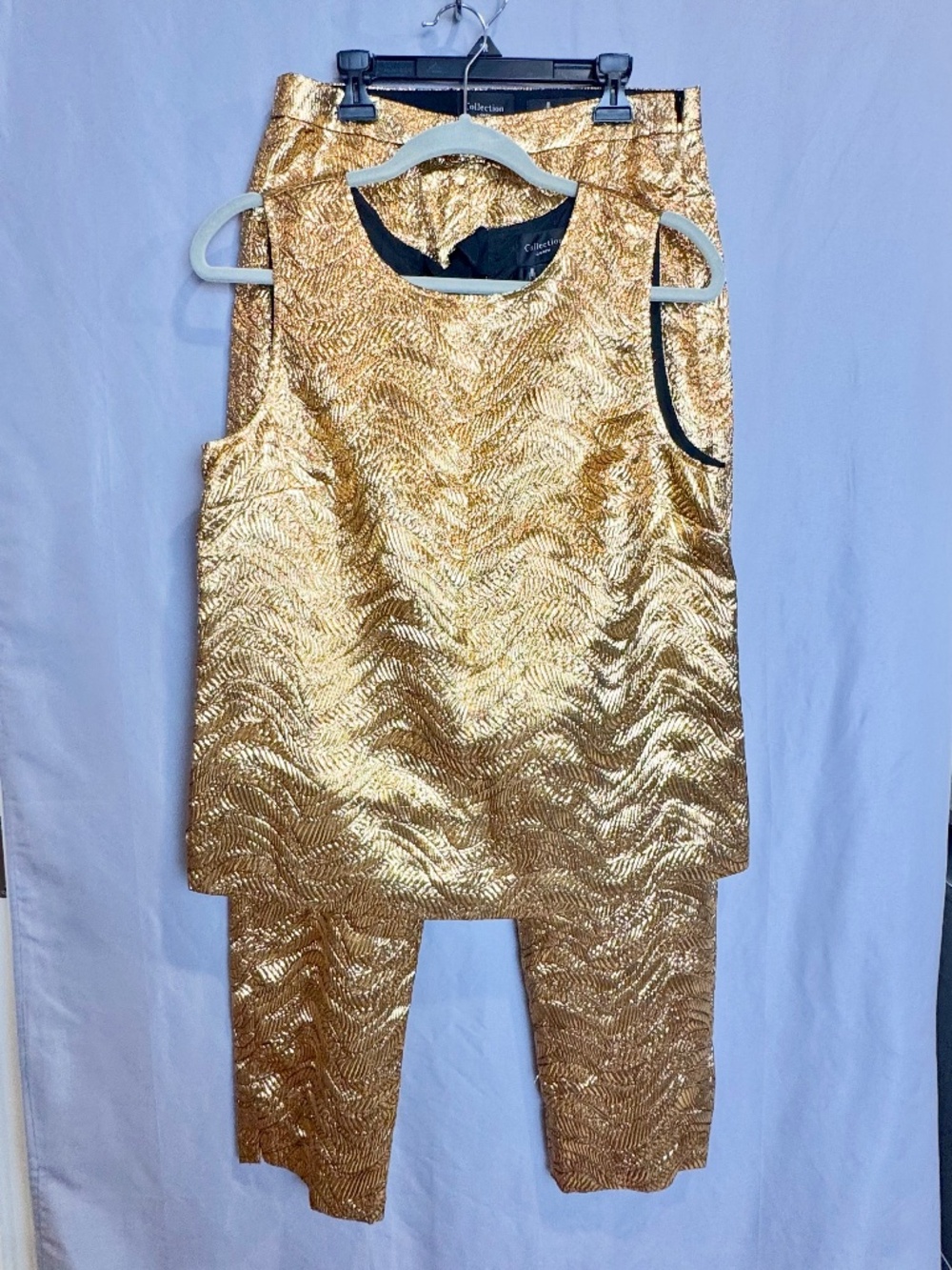 J.CREW COLLECTION French Gold Metallic Jacquard 2-Piece Set Top M & Pant 6